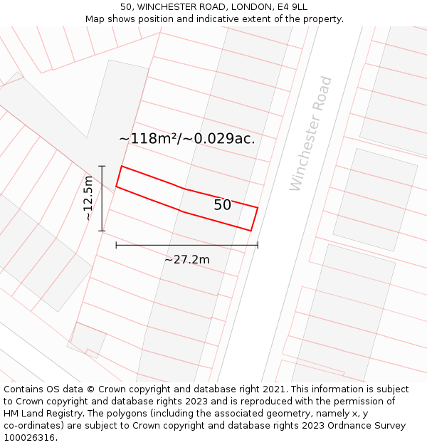 50, WINCHESTER ROAD, LONDON, E4 9LL: Plot and title map