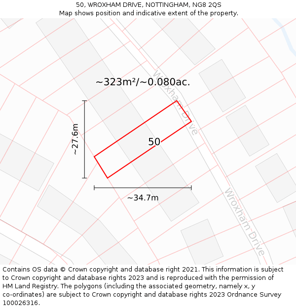 50, WROXHAM DRIVE, NOTTINGHAM, NG8 2QS: Plot and title map