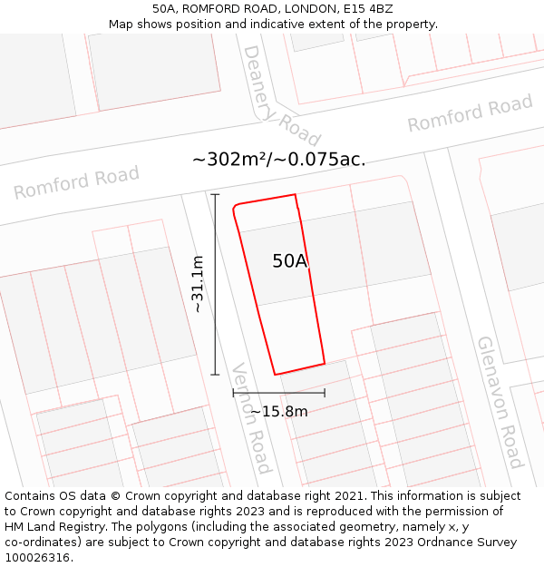50A, ROMFORD ROAD, LONDON, E15 4BZ: Plot and title map