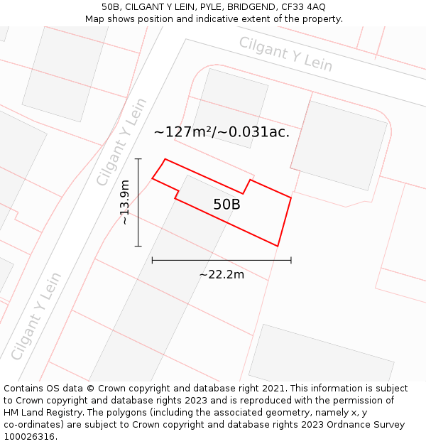 50B, CILGANT Y LEIN, PYLE, BRIDGEND, CF33 4AQ: Plot and title map