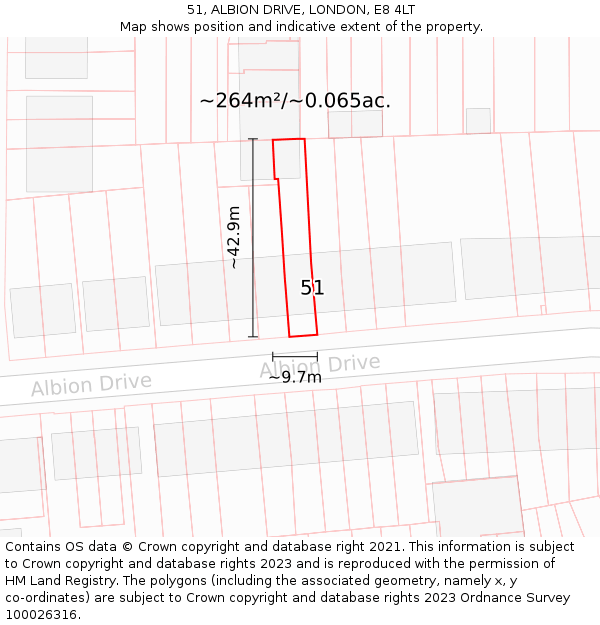 51, ALBION DRIVE, LONDON, E8 4LT: Plot and title map