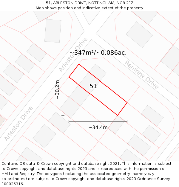 51, ARLESTON DRIVE, NOTTINGHAM, NG8 2FZ: Plot and title map