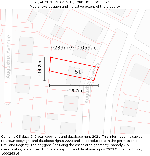 51, AUGUSTUS AVENUE, FORDINGBRIDGE, SP6 1FL: Plot and title map