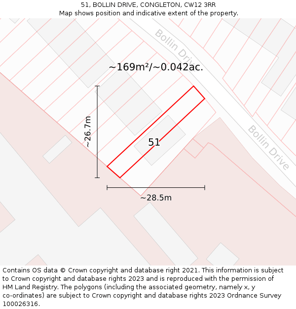 51, BOLLIN DRIVE, CONGLETON, CW12 3RR: Plot and title map