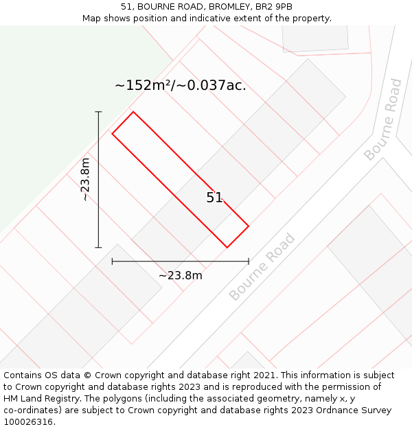 51, BOURNE ROAD, BROMLEY, BR2 9PB: Plot and title map