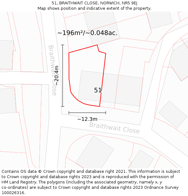 51, BRAITHWAIT CLOSE, NORWICH, NR5 9EJ: Plot and title map