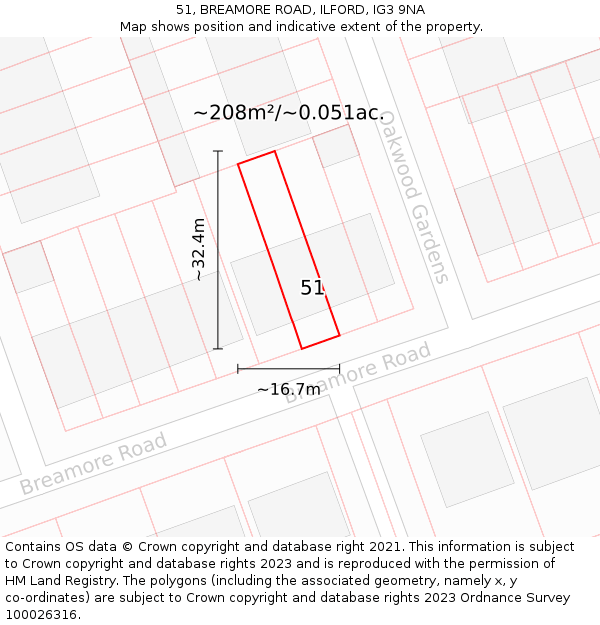 51, BREAMORE ROAD, ILFORD, IG3 9NA: Plot and title map