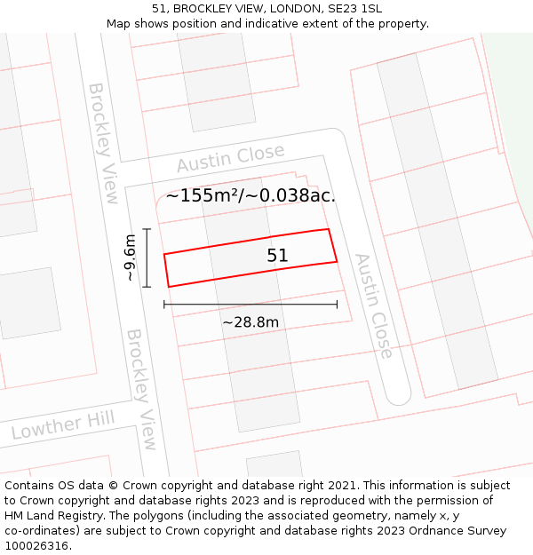51, BROCKLEY VIEW, LONDON, SE23 1SL: Plot and title map