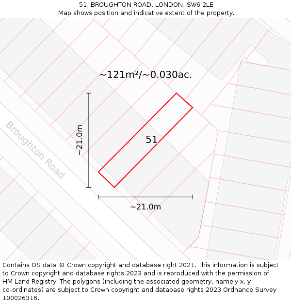 51, BROUGHTON ROAD, LONDON, SW6 2LE: Plot and title map