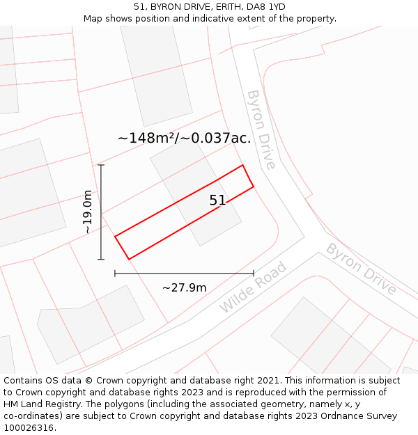 51, BYRON DRIVE, ERITH, DA8 1YD: Plot and title map