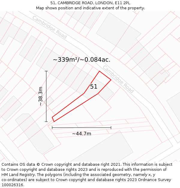 51, CAMBRIDGE ROAD, LONDON, E11 2PL: Plot and title map