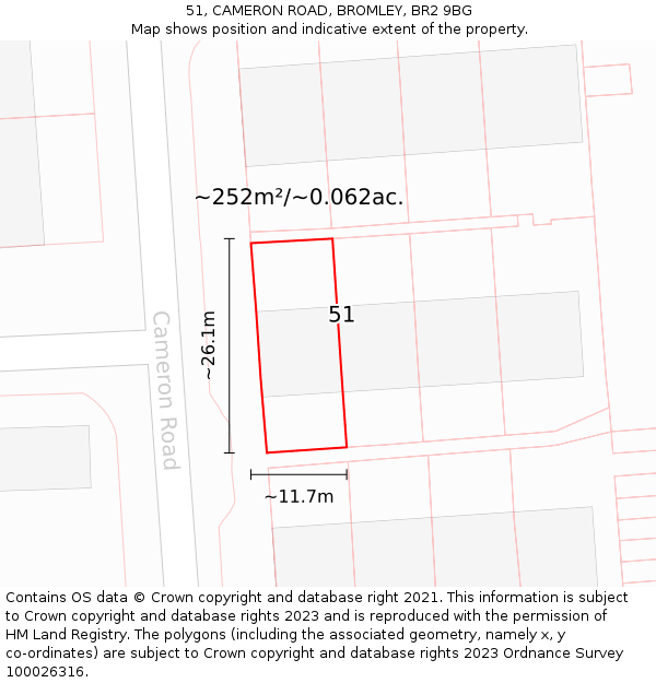 51, CAMERON ROAD, BROMLEY, BR2 9BG: Plot and title map