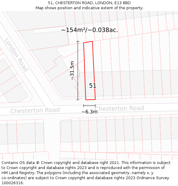 51, CHESTERTON ROAD, LONDON, E13 8BD: Plot and title map