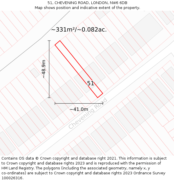 51, CHEVENING ROAD, LONDON, NW6 6DB: Plot and title map