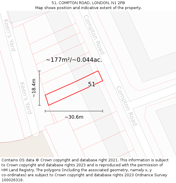 51, COMPTON ROAD, LONDON, N1 2PB: Plot and title map