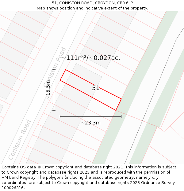 51, CONISTON ROAD, CROYDON, CR0 6LP: Plot and title map