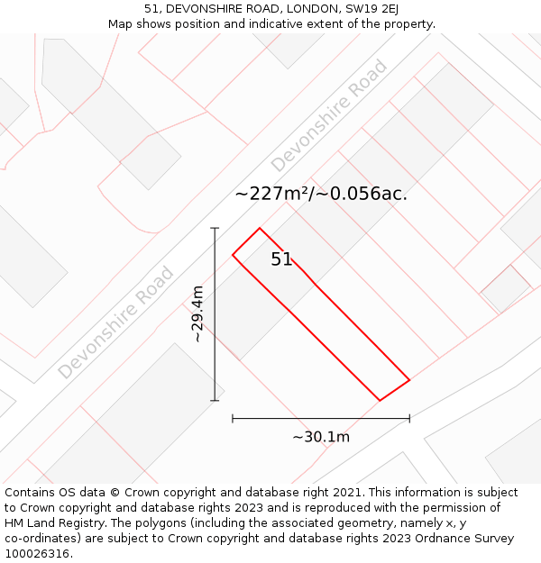 51, DEVONSHIRE ROAD, LONDON, SW19 2EJ: Plot and title map