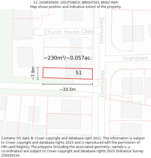 51, DOWNSWAY, SOUTHWICK, BRIGHTON, BN42 4WA: Plot and title map