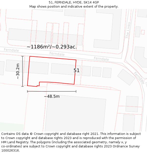 51, FERNDALE, HYDE, SK14 4GP: Plot and title map