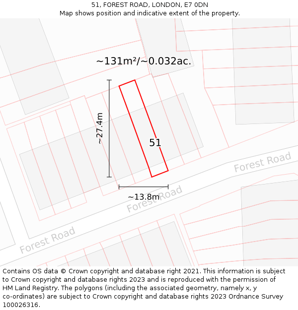 51, FOREST ROAD, LONDON, E7 0DN: Plot and title map