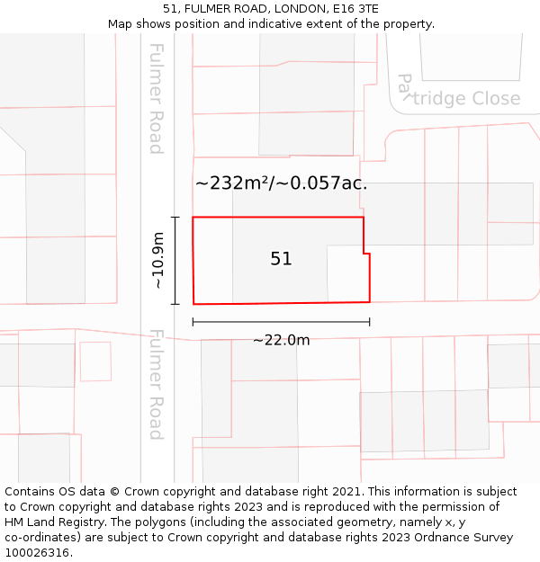 51, FULMER ROAD, LONDON, E16 3TE: Plot and title map