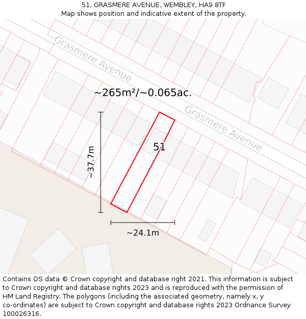 51, GRASMERE AVENUE, WEMBLEY, HA9 8TF: Plot and title map