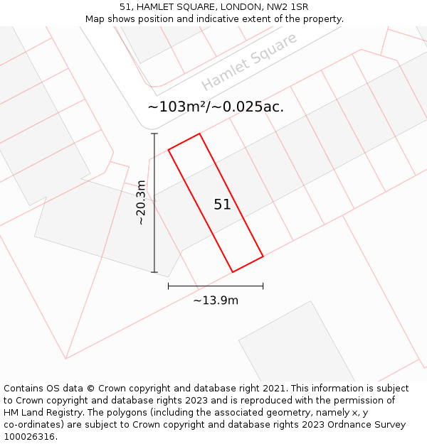 51, HAMLET SQUARE, LONDON, NW2 1SR: Plot and title map