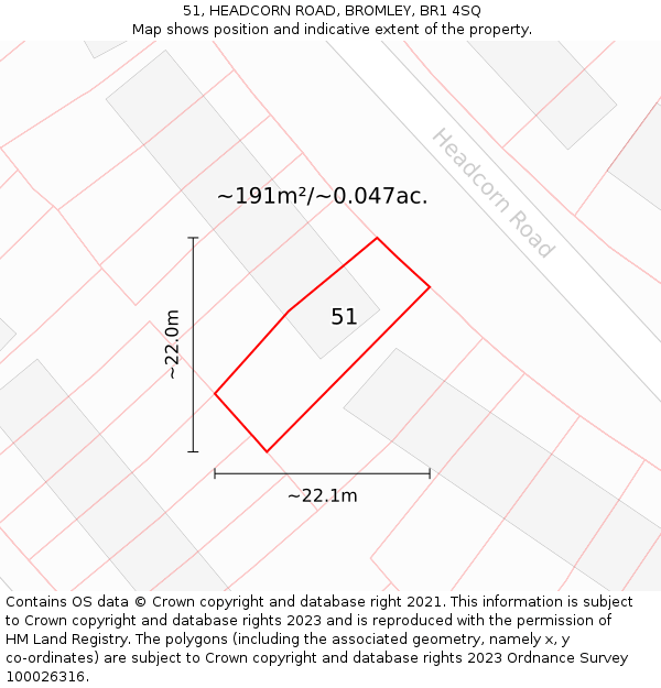 51, HEADCORN ROAD, BROMLEY, BR1 4SQ: Plot and title map