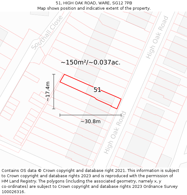 51, HIGH OAK ROAD, WARE, SG12 7PB: Plot and title map