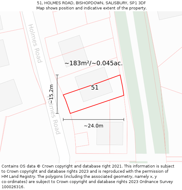 51, HOLMES ROAD, BISHOPDOWN, SALISBURY, SP1 3DF: Plot and title map