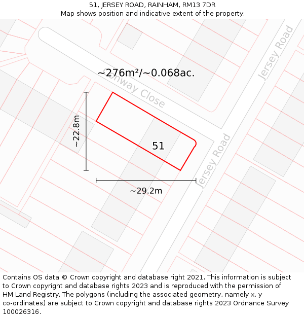 51, JERSEY ROAD, RAINHAM, RM13 7DR: Plot and title map