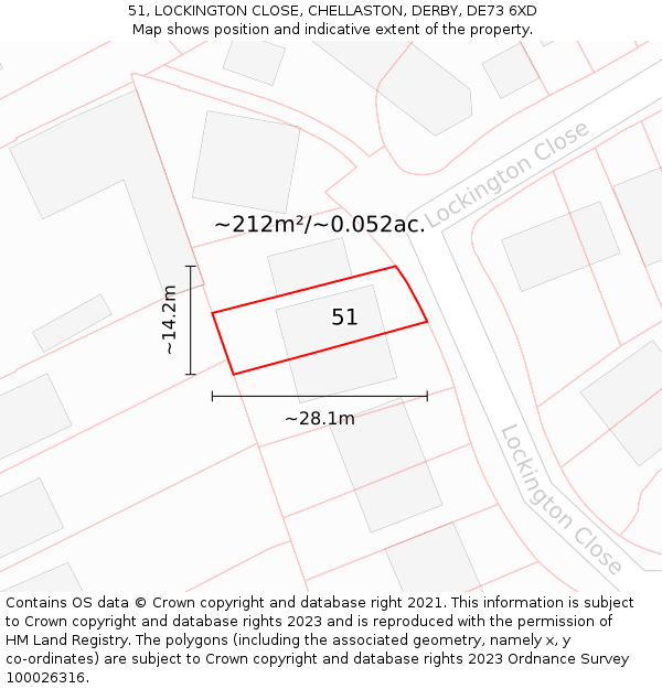 51, LOCKINGTON CLOSE, CHELLASTON, DERBY, DE73 6XD: Plot and title map