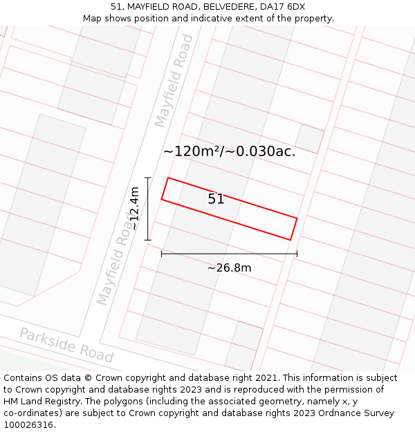 51, MAYFIELD ROAD, BELVEDERE, DA17 6DX: Plot and title map
