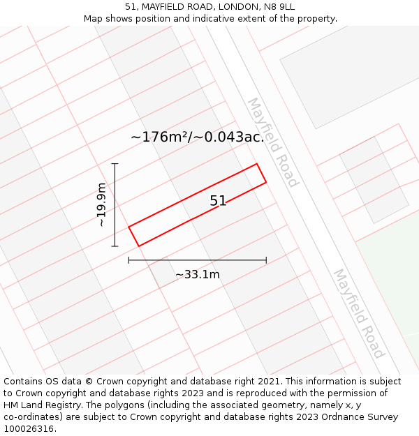51, MAYFIELD ROAD, LONDON, N8 9LL: Plot and title map