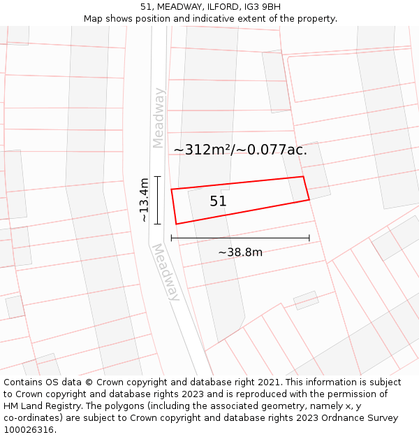 51, MEADWAY, ILFORD, IG3 9BH: Plot and title map