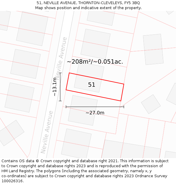 51, NEVILLE AVENUE, THORNTON-CLEVELEYS, FY5 3BQ: Plot and title map