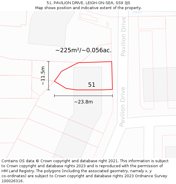 51, PAVILION DRIVE, LEIGH-ON-SEA, SS9 3JS: Plot and title map