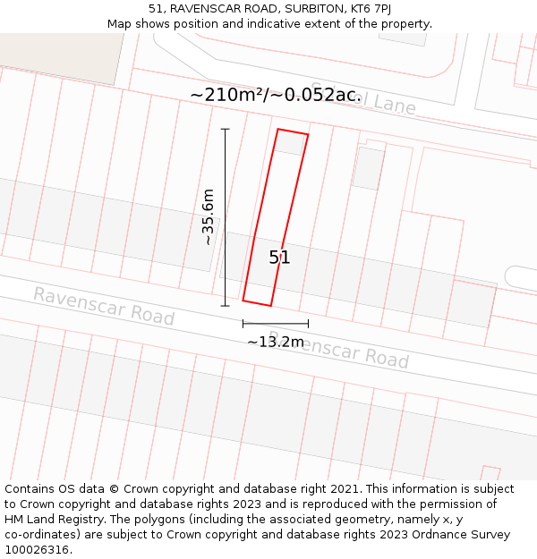51, RAVENSCAR ROAD, SURBITON, KT6 7PJ: Plot and title map