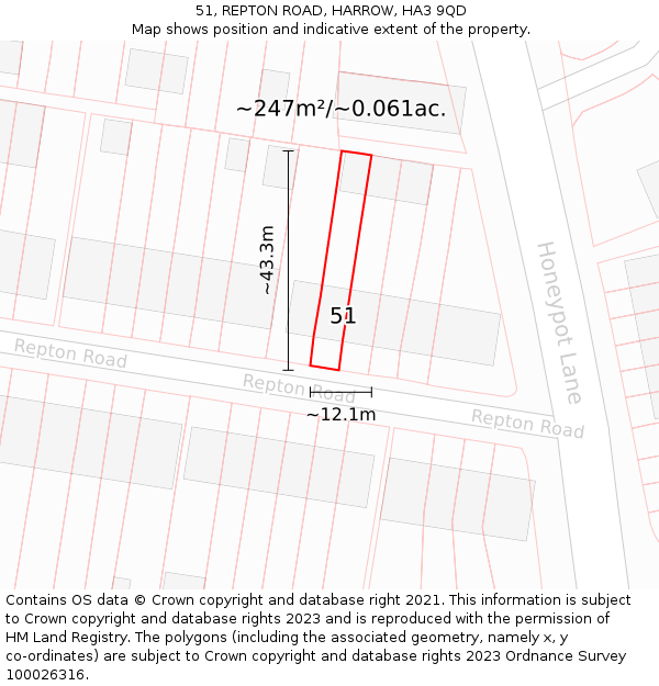 51, REPTON ROAD, HARROW, HA3 9QD: Plot and title map