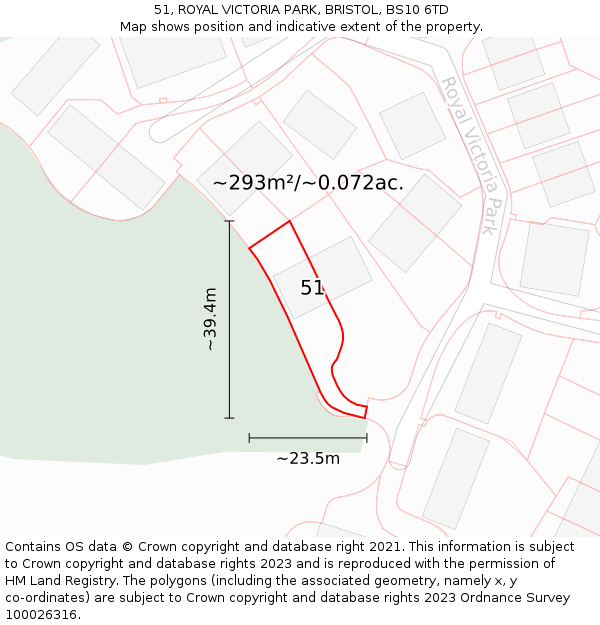 51, ROYAL VICTORIA PARK, BRISTOL, BS10 6TD: Plot and title map