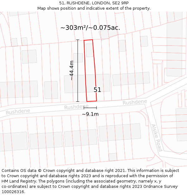 51, RUSHDENE, LONDON, SE2 9RP: Plot and title map