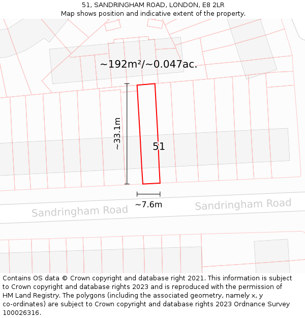 51, SANDRINGHAM ROAD, LONDON, E8 2LR: Plot and title map