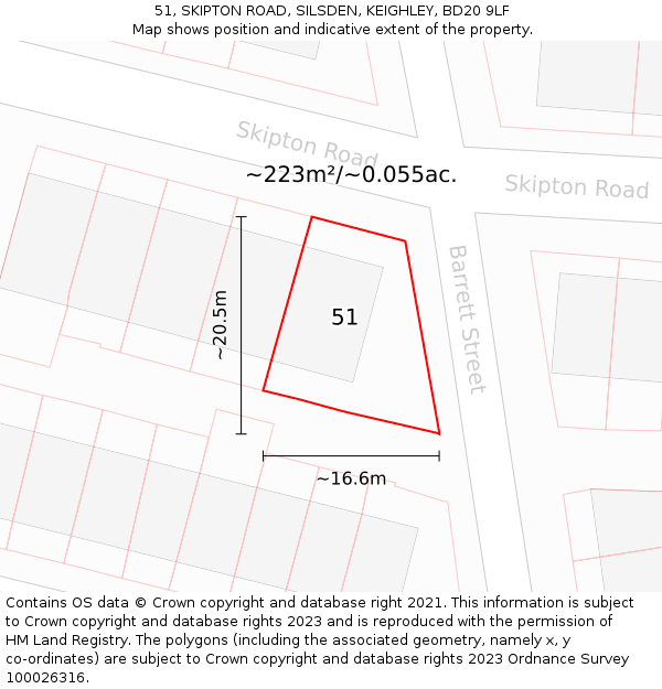 51, SKIPTON ROAD, SILSDEN, KEIGHLEY, BD20 9LF: Plot and title map
