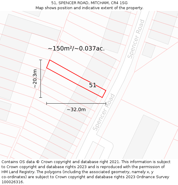 51, SPENCER ROAD, MITCHAM, CR4 1SG: Plot and title map