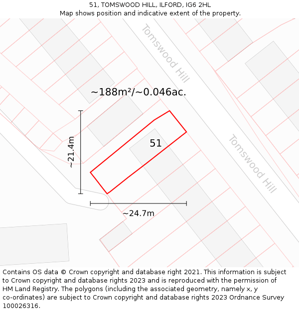 51, TOMSWOOD HILL, ILFORD, IG6 2HL: Plot and title map