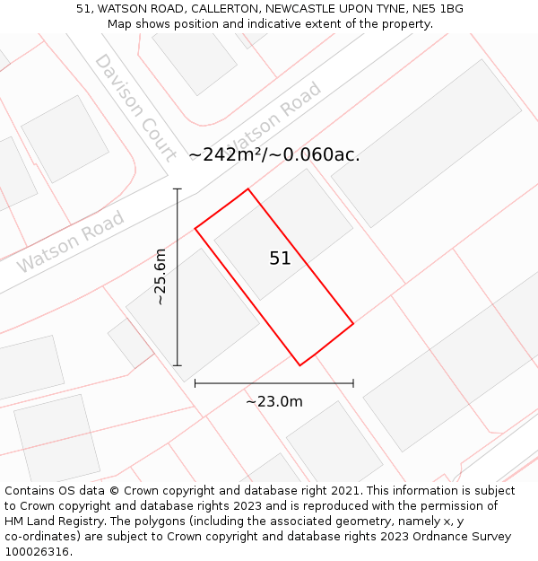 51, WATSON ROAD, CALLERTON, NEWCASTLE UPON TYNE, NE5 1BG: Plot and title map