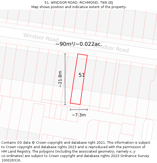 51, WINDSOR ROAD, RICHMOND, TW9 2EJ: Plot and title map