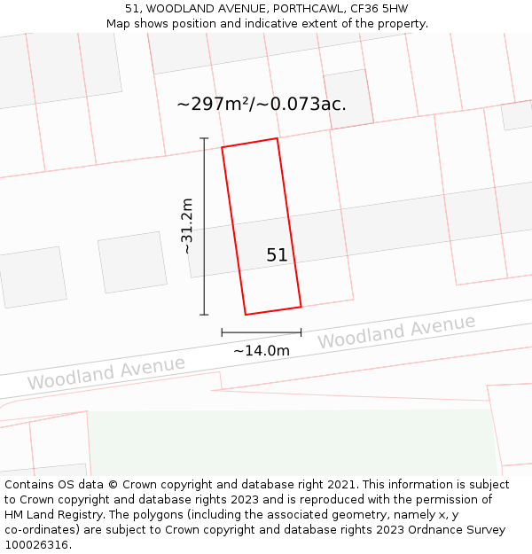 51, WOODLAND AVENUE, PORTHCAWL, CF36 5HW: Plot and title map