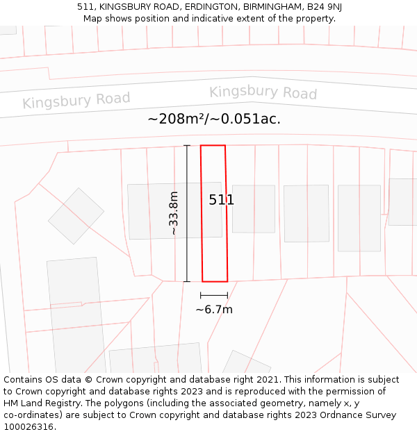 511, KINGSBURY ROAD, ERDINGTON, BIRMINGHAM, B24 9NJ: Plot and title map