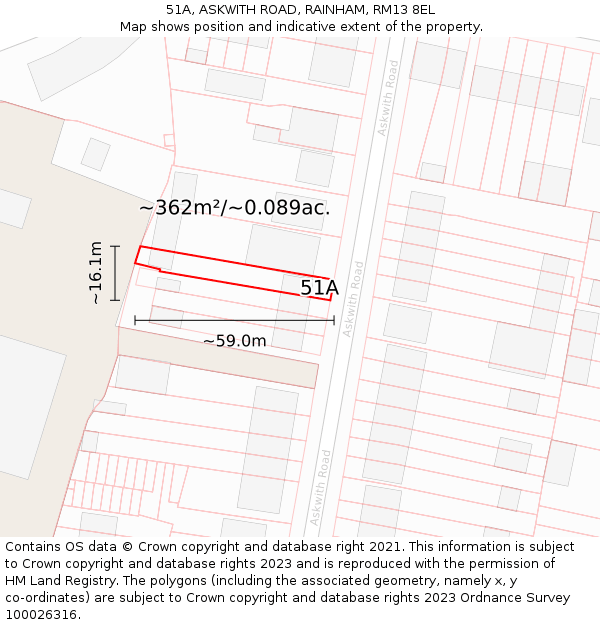 51A, ASKWITH ROAD, RAINHAM, RM13 8EL: Plot and title map